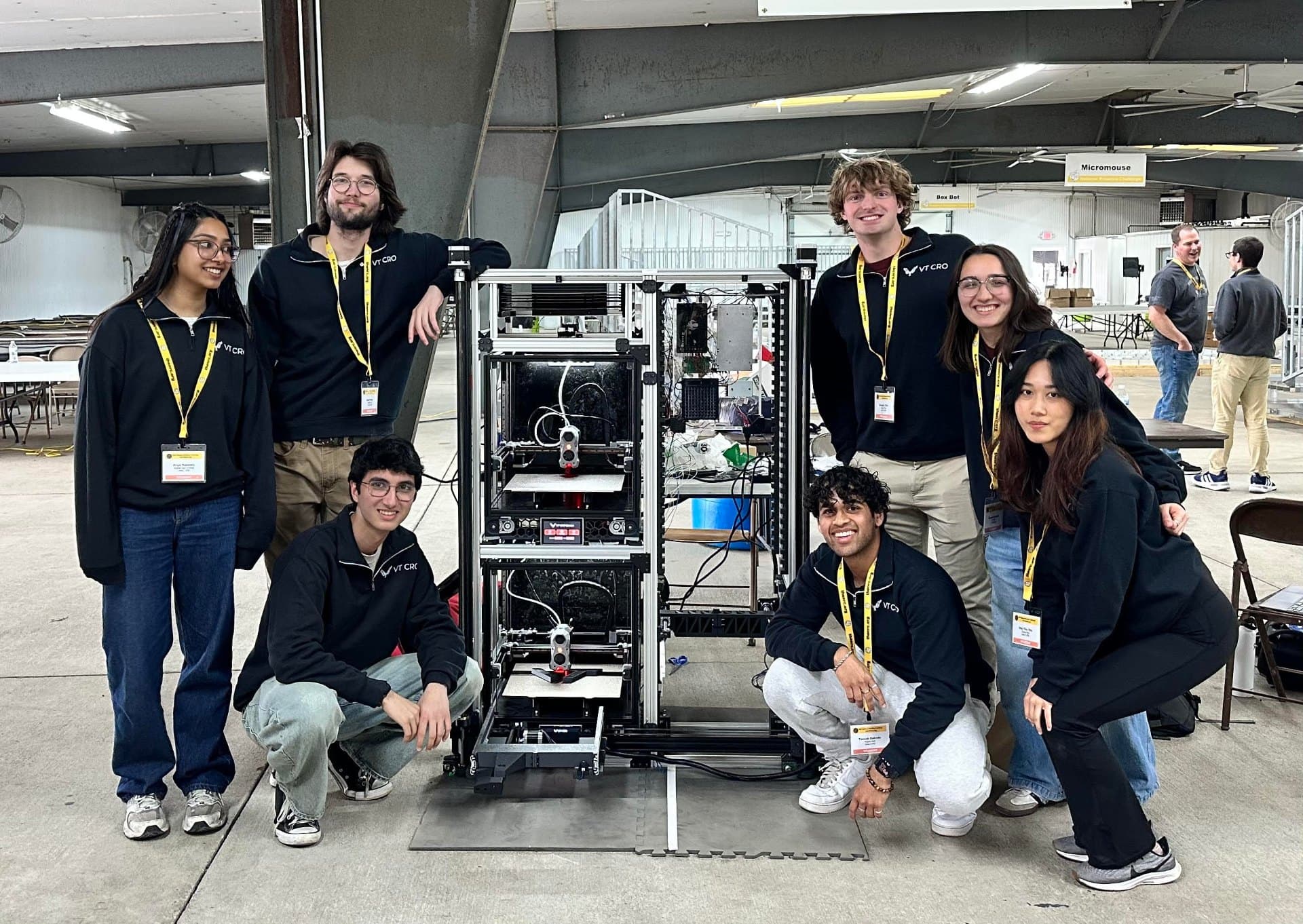 The VT CRO WorkCell team with the autonomous print farm at the National Robotics Challenge